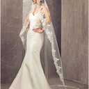 Aukmla Wedding Bridal Veils Long Veil with Lace and Metal Comb at the Edge Cathedral Length, lace-C