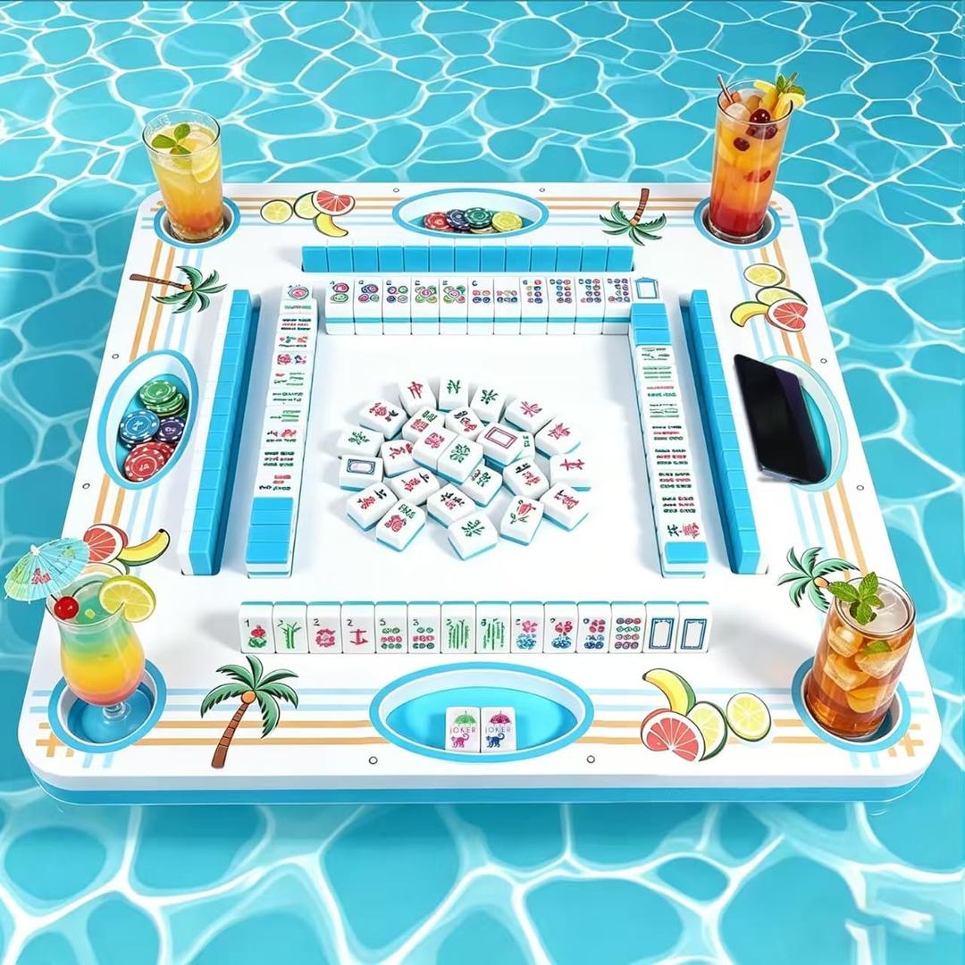 Leodun EVA Floating Mahjong Table for Pool, 32x32 Water Game Float for Adults, Poker Dominoes Card Tray for Beach Hot Tub Lake