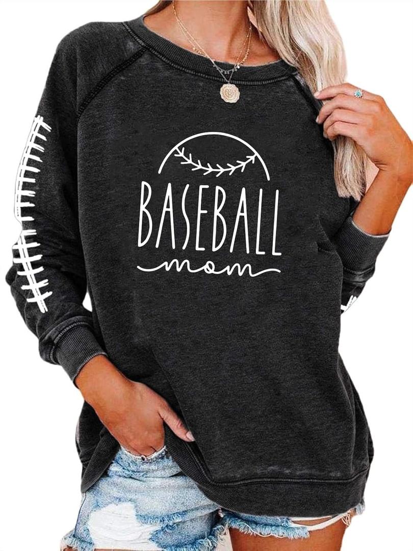 Womens Long Sleeve Shirt Pullover Tops, Loose Casual Crewneck T-Shirt Lightweight Sweatshirt (Small, Baseball)
