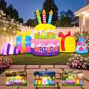 8FT Inflatable Happy Birthday Cake Decoration with Candles Blow up Outdoor Yard Decorations, Built-in LED Lights for Holiday Party Garden Lawn Indoor Home Celebration