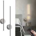 Battery Operated Modern Wall Sconces, Dimmable Wireless Wall Light Set of Two with Remote Control, 3 Color Temperatures, Rechargeable LED Wall Sconce for Bedroom, Living Room,Hallway, 23.6 Inch Nickle