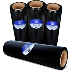 International Plastics Co. Black 18" Stretch Film/Wrap 1500 feet 7 Layers 80 Gauge Industrial Strength 800% Stretch 20 Microns Durable Adhering Packing Moving Heavy Duty Shrink Film (4 Pack, Black)