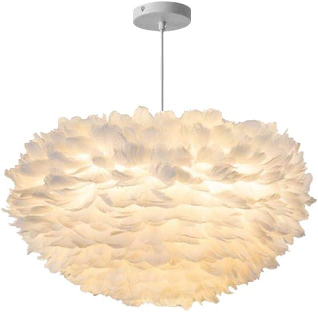 KCO Lighting Nordic Feather Pendant Light 23.6" Feather Hanging Light Fixture Romantic Feathers Ceiling Lamp for Girls Room Living Room Bedroom Decoration (60cm/23.6'')