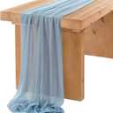 Ling's Moment 14Ft Dusty Blue Sheer Chiffon Like Table Runner with Silver Sparkle for Wedding Rustic Boho Wedding Party Bridal Shower Decorations Birthday Party