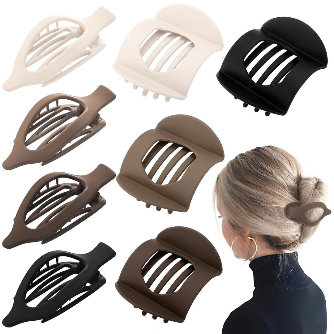 4 x 8 Pcs French Flat Hair Clips for Women, 2 Styles Large Matte No Slip Strong Hold Flat Claw Clips for Thick Thin Hair (Neutral Color)