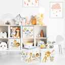 Clastyle 3 pcs Dreamy Animal Cube Storage Unit Boxes Foldable Kallax Box for Shelves Parents Storage Baskets for Book Clothes Toy Organizer, Giraffe, 11.8x11.8x11.8 in