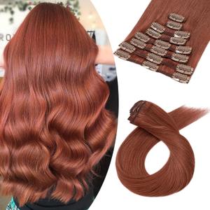 Dark Auburn 14-24 inch Remy Human Hair for Women 8pcs 18 Clips Full Head Soft Straight Hair(16"=60g #33)