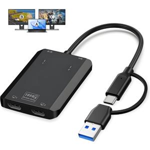 DERSUR USB 3.0 to Dual HD Adapter, Type C to HD Splitter for 2 Monitors, Double 1080P@60Hz Universal Multiple Screen Connector, Extended Display Adapter for MacOS 10.15/ Windows 11/ 10/ 8.1/ 8/ 7