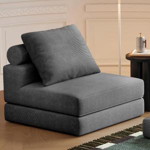 Folding Sofa Bed, 3-in-1 Convertible Sleeper Chair Bed with Pillows, Foldable Floor Couch with High-Density Foam, Futon Small Boneless Couch for Living Room Bedroom Lounge, Single, Gray