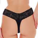 Jo & Bette Lace Thongs for Women - 6 or 12 Pack Low Rise Thongs - Lace Panties Cotton Underwear Women Sexy No Show Soft (M)