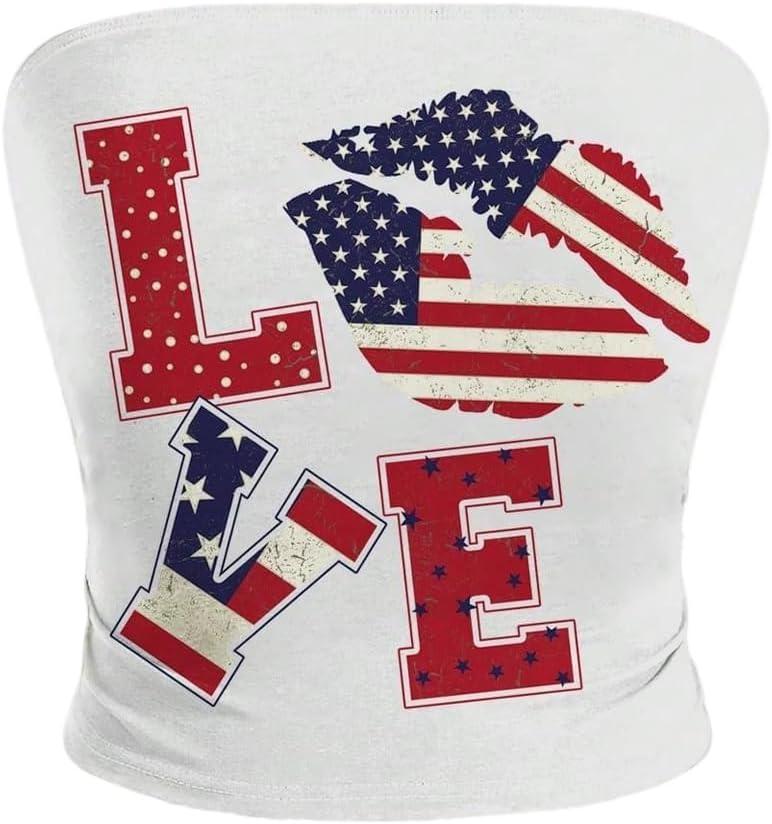SweatyRocks Women's American Flag and Striped Star Crop Top (White, XS)