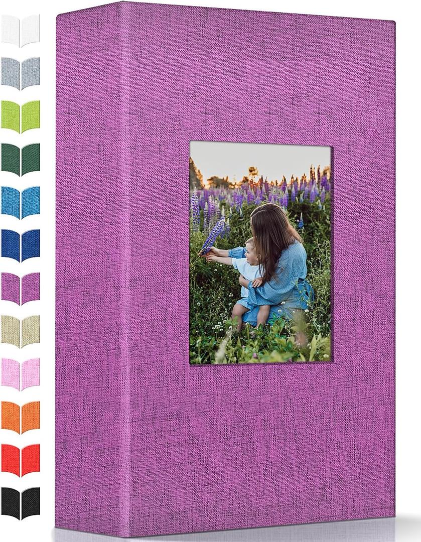 Photo Album 4x6 with 300 Pockets,Slip-in Picture Albums,Linen Cover Memory Book with Front Window,White Page Vertical Photo Book for Wedding,Family,Anniversare,Baby,Vacation (Dark purple)