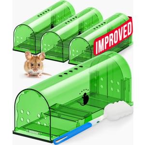 Motel Mouse Humane Mouse Traps No Kill Live Catch and Release 3 Pack - Reusable, Easy to Use & Clean, No Touch Release, Sensitive Includes Cleaning Brush, Instruction Manual & Video - Mousetrap Indoor