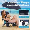 Homcosan Portable Low Folding Beach Chair with Detachable Umbrella - Lightweight Camping Chair for Adults with Cup Holder & Storage Pocket, Carry Bag Included (Navy & Blue), 1 Pack