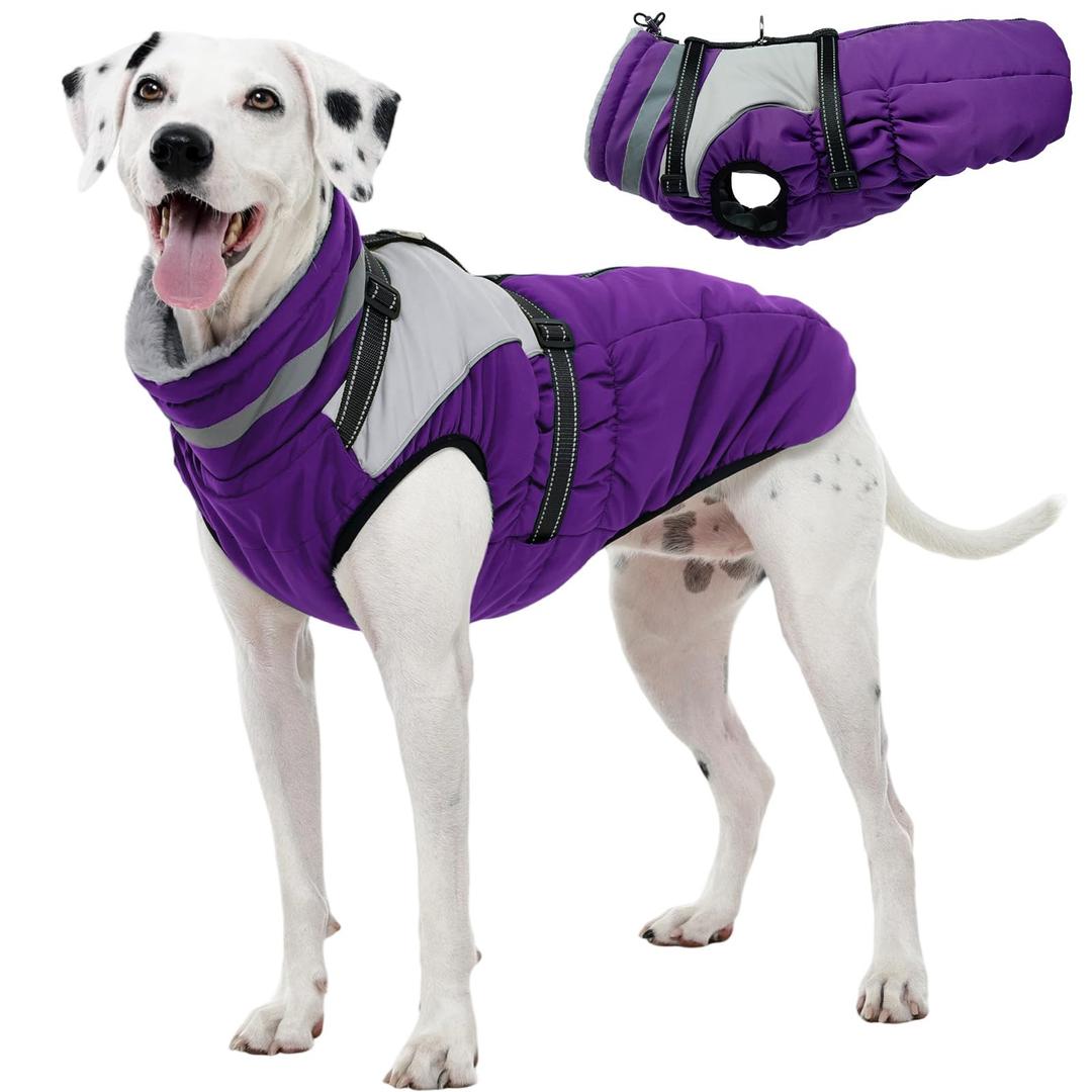 Kuoser Dog Coat, 2 in 1 Dog Jacket with Harness Built in, Winter Waterproof Puppy Puffer Jacket Snowsuit for Small Medium Large Dogs, Cold Weather Reflective Pet Fleece Vest with Zipper
