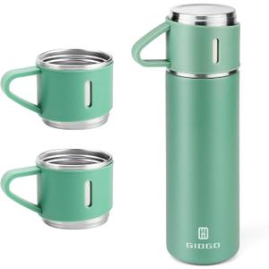 Stainless Steel Thermo 500ml/16.9oz Vacuum Insulated Bottle with Cup for Coffee Hot drink and Cold drink water flask.(Green, Set)