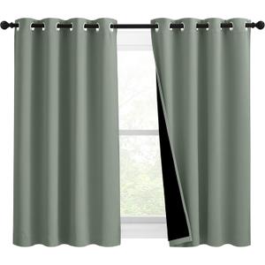 NICETOWN 100% Blackout Curtains 54 inches Long, Double-Deck Completely Blackout Window Treatment Thermal Insulated Lined Drapes for Small Window (Greyish Green, 1 Pair, 46 inches Width Each Panel)