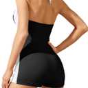 Tempt Me Women Tummy Control One Piece Swimsuits with Shorts Boyleg Retro Bathing Suit Halter Swimwear (Black, M)