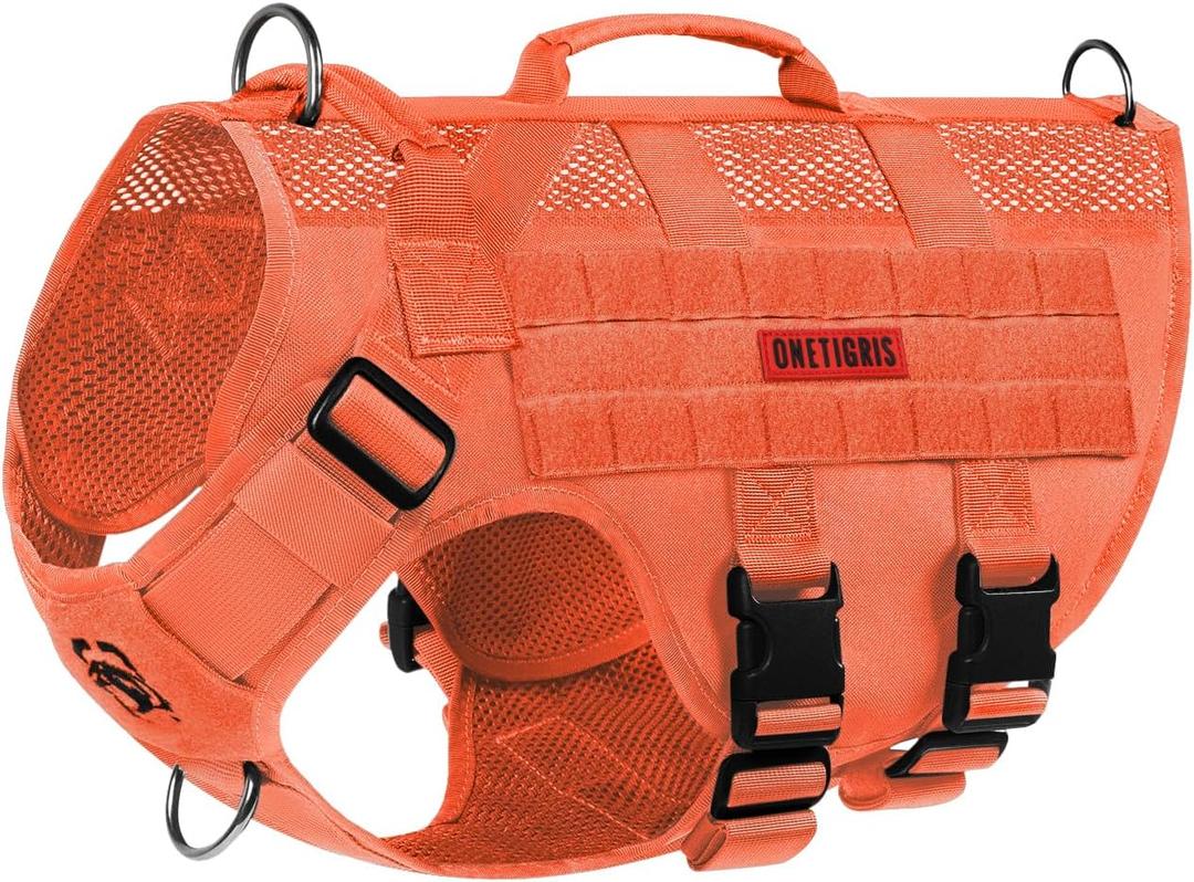 OneTigris - Tactical Dog Harness No Pull for Medium Dogs, Breathable Mesh Design, Service Dog Vest with Handle and Molle Bags, Adjustable Suit for Walking Hiking (orange)