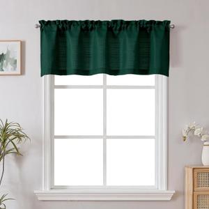 Chyhomenyc Hunter Green Short Curtain Valance for Windows, Faux Linen Textured Half Window Curtains, Burlap Solid Topper Small Curtain Valance for Bathroom Laundry Basement, 60Wx18L Inch, 1 Piece