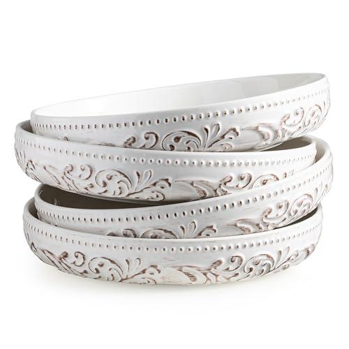 YHOSSEUN Pasta Bowls Set of 4, 50 OZ Large Salad Serving Bowls, 9.75" Pasta Plates Shallow Bowls Set, Microwave Dishwasher Safe, Antique Morning Glory