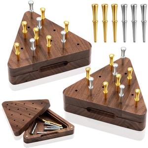 Estune 2 Set 4.3 Inch Walnut Wooden Tricky Triangle Peg Game Portable Board Triangular Game Set with Storage Box for Adults Travel Party