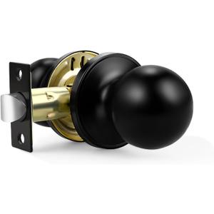 1 Pack Door Knobs Interior, Black Door Knobs Without Key, Closet Door Handle with Durable Finish, Passage Function, Round Ball Design for Hallway and Laundry Room