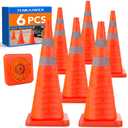 TENKAIWICK 28 Inch 6 Pack Traffic Cones, Collapsible Safety Cones, Multi Purpose Pop-up Cones with Reflective Collar, Orange Cones for Parking lot, Driveway, Driving Training etc