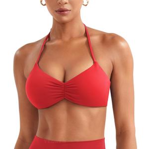 YEOREO Halter Sports Bras for Women Adjustable Strappy Open Back Impact Removable Pads Deep V Bra Workout Gym Yoga Crop Top (Small, Red)