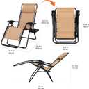 Amazon Basics Outdoor Textilene Adjustable Zero Gravity Folding Reclining Lounge Chair Set with Cup Holder, Side Table, Headrest, Weather-Resistant, 35 x 26 x 43 inches, Beige, 2-Pack, Set of 2