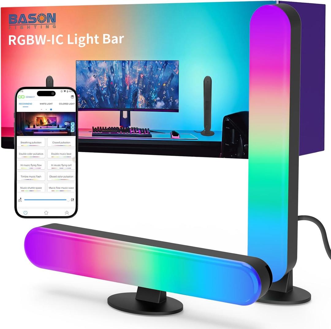 BASON LIGHTING Smart Light Bars, RGB-ICW Smart Led Lights with Music Sync, Bluetooth RGB Desk Light, Gaming Lights for PC, TV, Mood Lighting, USB Powered for Room Decoration.