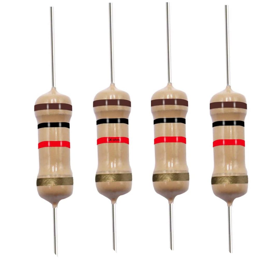 California JOS 1K Ohm Carbon Film Single Fixed Resistor 1/2 W (0.5 Watts) 5% Tolerance, (1K R, 1K ohm, 1K ) Resistor (10 Pack)