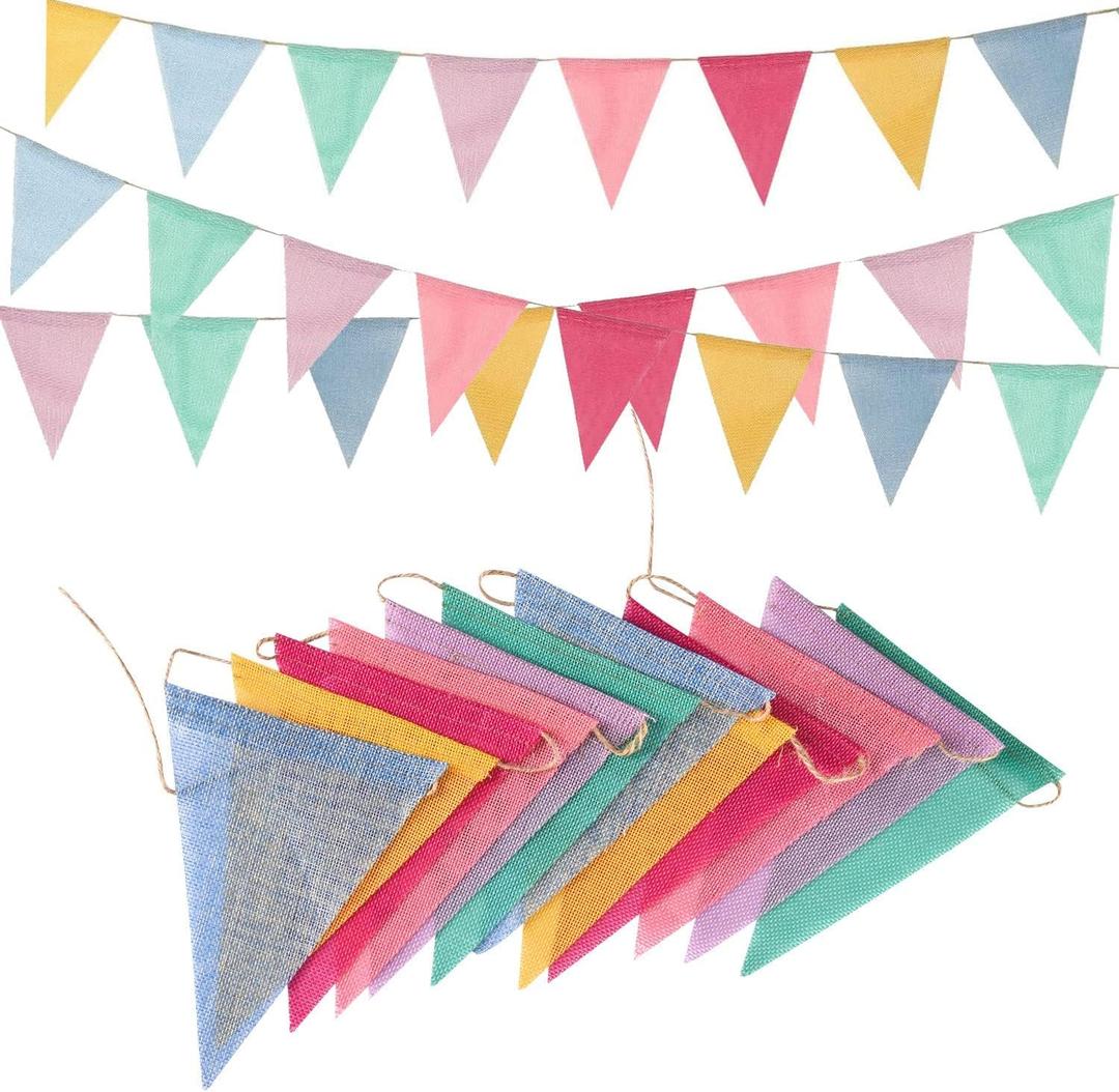 Pennant Banner Flags Pastel - GREATRIL Colorful Triangle Banners for Birthday Easter Classroom School Carnival Garland Outdoor Burlap Bunting Party Decorations 4 Strings