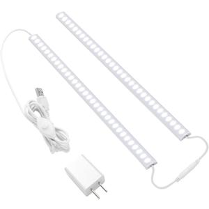JUSJUBR Plug-in Under Cabinet Lighting, 2pcs 12 Inch Dimmable Closet Light, Cold White 6000K Linkable USB LED Light Bar, Memory Function, Under Counter Lights for Kitchen, Desk, Workspace (2x12 Inch)