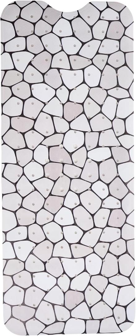 ENKOSI Bath Mat Large 40 x 16 Inch Non-Slip Bathtub Mat with Secure Suction Cups & Drain Holes Extra Long Bathroom Shower Mat for Tub with Grey Pebble Design (Grey Pebble 40x16)