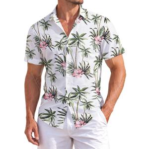Weecreeture Floral Hawaiian Shirt for Men Summer Button Up Shirt Short Sleeve Mens Beach Tropical Casual Aloha Shirt (XXL)