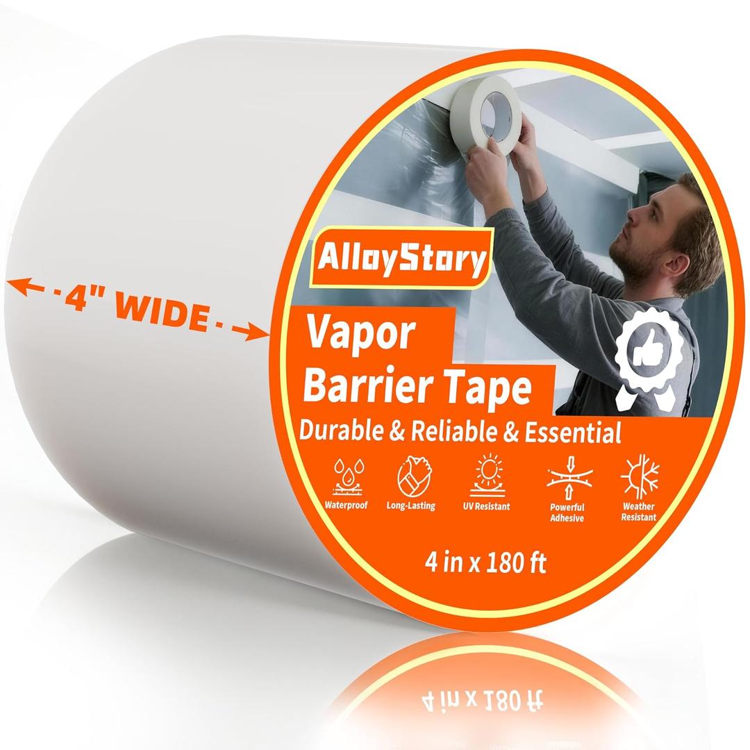 Vapor Barrier Tape 4 Inch x 180 Feet,White Moisture Barrier Tape,Heavy Duty Crawl Space Tape,Waterproof Sealing Tape for Polyethylene Sheeting,Basement,Pipe Insulation