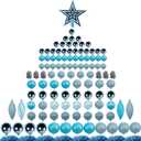 Ogrmar 119ct Christmas Tree Ball Ornaments Set Assorted Shapes and Sizes Shatterproof Hanging Decoration with Hand-held Gift Package for Christmas Tree Holiday Wedding Party (Blue)