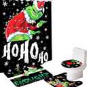 Merry Christmas Bathroom 4-Piece Set, Shower Curtain, Non-Slip Rug, Toilet Seat Cover and Bath Mat Christmas Holiday Bathroom Decor with Hooks 72 x 72 inches (Style 2)