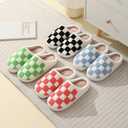 Classic House Plaid Slippers For Women Mens,Cozy Non Slip Outdoor Indoor Plush Slides Slippers (White)