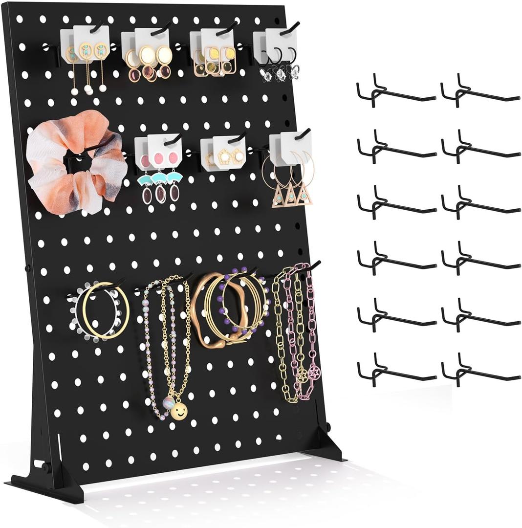 Urban Deco Peg Board Display - Vendors Pegboard Display Stand with Peg Hooks, Stands for Craft Shows & Fairs - Jewelry Retail Display Rack for Accessories - Earring & Pin Stands 1SET Black(16x12inch)