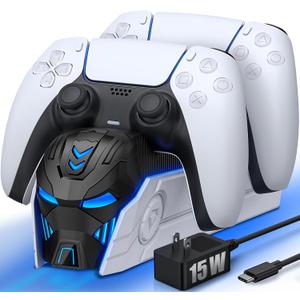 P5 Controller Charger Station for PlayStation 5 Dualsense Controllers: Fast Dual Controller Stand Charger Dock-LED P5 Charging Station Accessories for PlayStation 5 Storage Kit with AC Adapter