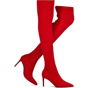 Elisabet Tang Thigh High Boots Over the Knee Boots for Women,Sexy 4.3 inch Stilettos High Heels Boots Stretch Suede Long Pointed Toe Shoes
