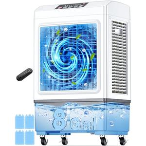 FANCOLE Evaporative Air Cooler, 2100CFM Windowless Air Conditioner Cooling up to 700 Sq.ft, Swamp Cooler Air Conditioner w/2 Modes & 3 Speeds, 7H Timer & Remote, Portable for Room Garage Patio