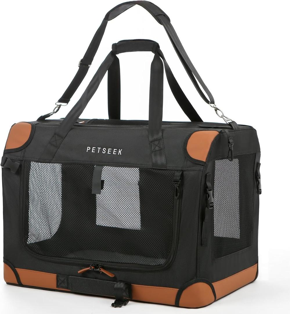 Extra Large Cat Carrier Soft Sided, Portable Small Dog Carrier for 2 Cats, 24"x16.5"x16" Car Travel Folding Comfortable Design, Black