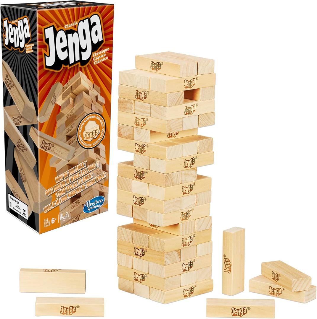 Hasbro Gaming Jenga Game | The Original Wood Block Game with Genuine Hardwood Blocks | Stacking Tower | Ages 6+ | 1 or More Players | Party Games for Kids | Family Games