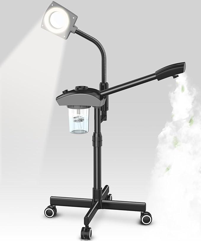 TASALON Professional Ionic Facial Steamer, 2-in-1 Face Steamer for Facial with 3X Magnifying Foldable Arm, Mist Face Steamer Salon Spa Beauty Skin Care Equipment, Aroma Therapy Nozzle Included- Blcak