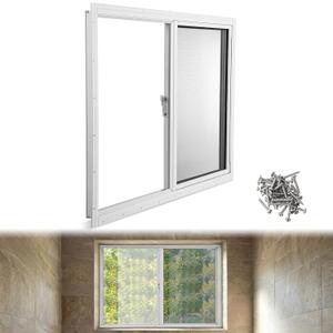 Kathfly 1 Pack Basement Home Window 36'' x 24'' Mini Basement Windows Replacement with Glass Screen and Screws for Home Sheds Barns (White)