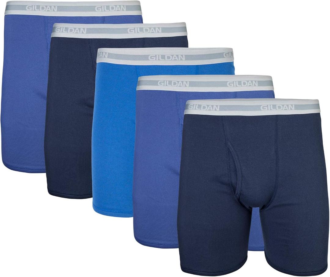 Gildan Men's Underwear Boxer Briefs, Multipack, Navy/ Metro Blue/ Antique Royal (5-Pack), Large