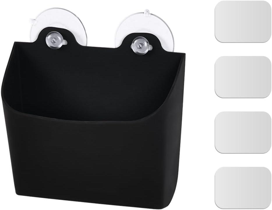 WALLFID Magnetic Remote Control Holder Wall Mount, Waterproof Wall Hanging Basket for Refrigerator/Bathroom/Kitchen, Large Opening Storage Organizer with Suction Cup (Black)